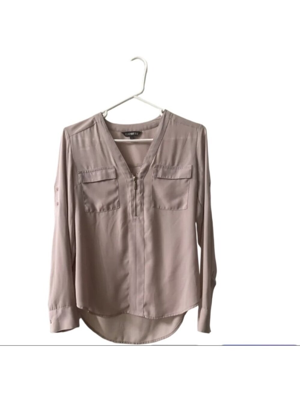 EXPRESS Taupe Zip Front Blouse XS